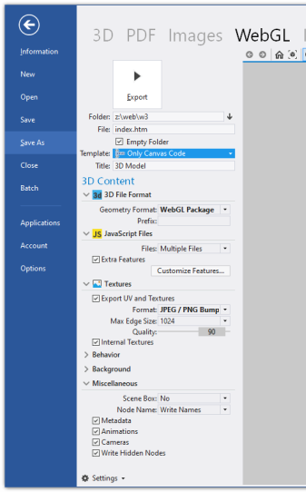 Save As WebGL